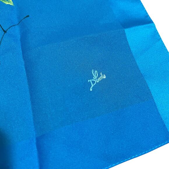 Vintage Blue Floral Polyester Scarf Hand-Painted, Made in Italy - Picture 2 of 9